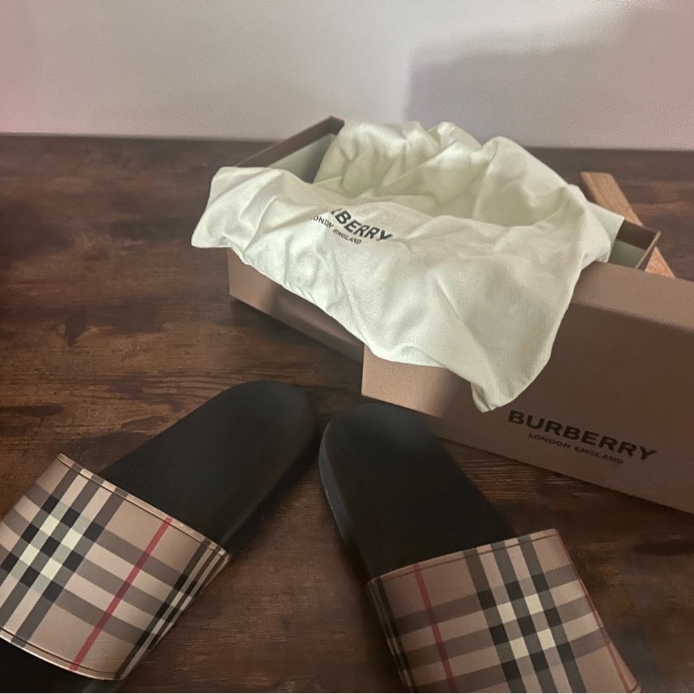 Burberry Black Slides with Iconic Check Design